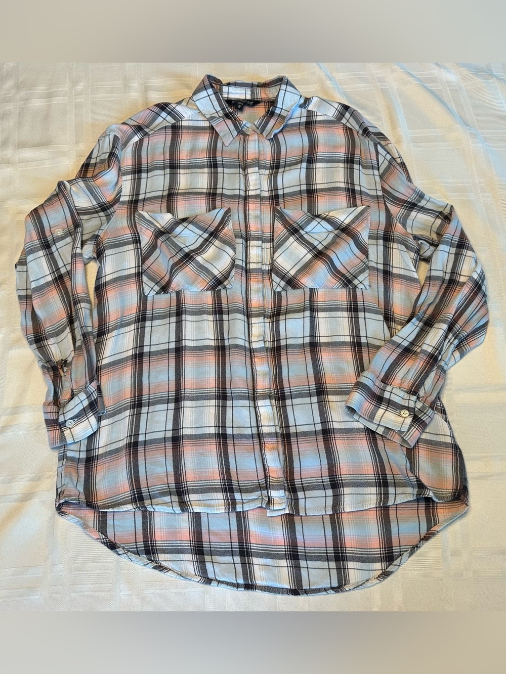 Express Womens Plaid Long Sleeve Double Pocket Button-Up Shirt Size Medium Rayon